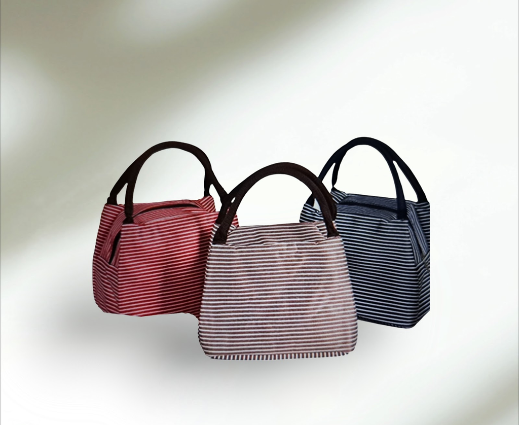 Small Striped Lunch Bag with Reusable Juice Pouches – Colorful, Eco‑Friendly Lunch Set